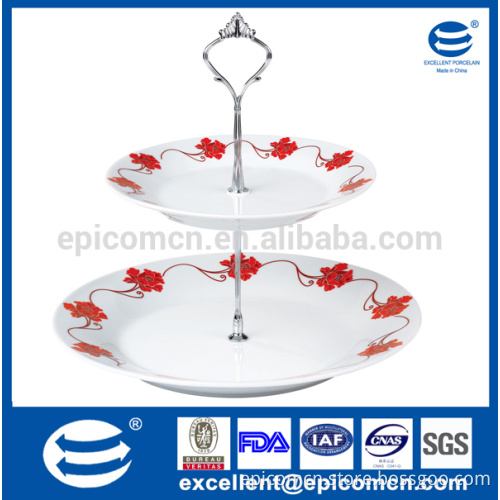 2 layers porcelain cake stand with decoration